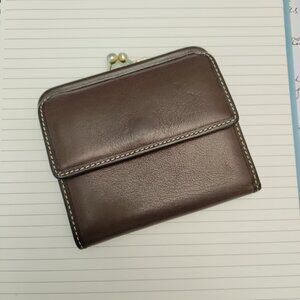 Vintage Coach Brown Leather Kisslock Trifold Wallet